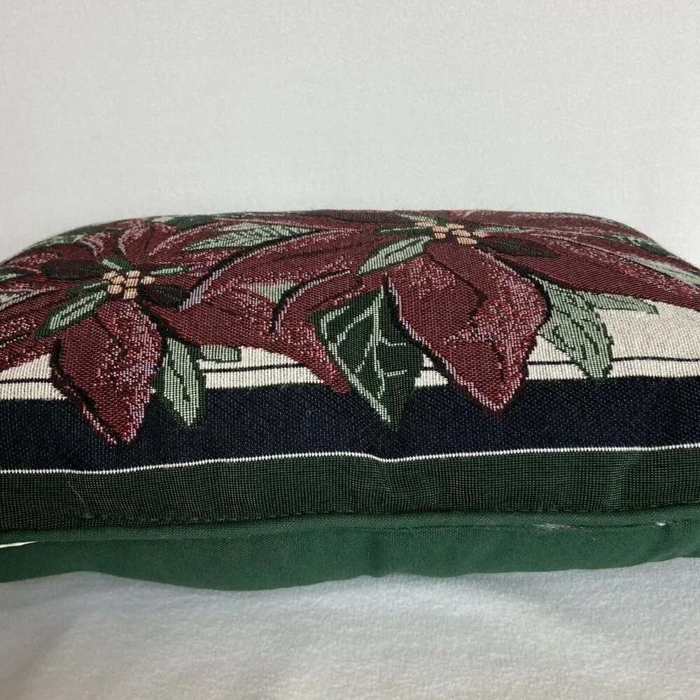 Tapestry Throw Pillow Christmas Holiday Poinsettias Rectangle Red Green White
